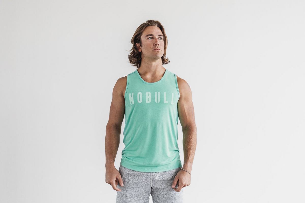 Nobull Men\'s Tank Tops Light Turquoise | Australia (GU7231)